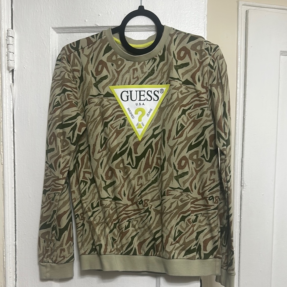 Guess Green and Brown Patterned Long Sleeve Shirt